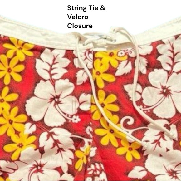 Island Imports Hawaiian Swim Shorts Men’s XL Red Yellow Tropical Floral Vintage - Picture 3 of 9